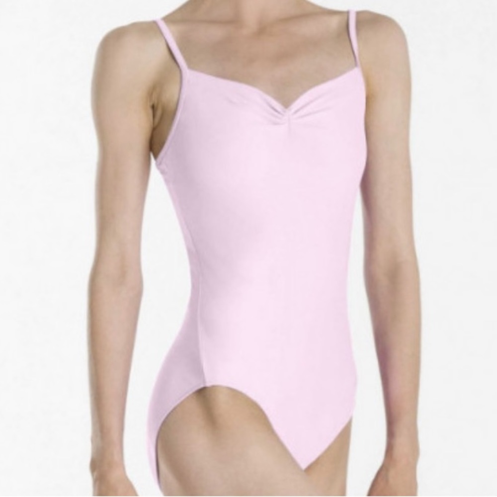 Wear moi adult xs Abbie pink camisole front pinch leotard